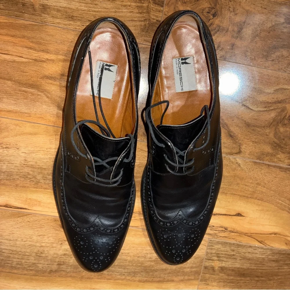 Moreschi Black Leather Shoes (brogue detail) – Made in Italy - mens size 10.5